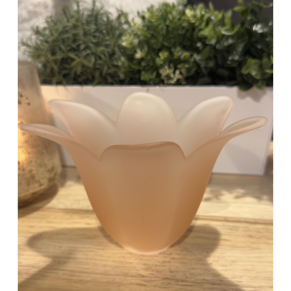 Studio Nova Tulip Frosted Glass Vase Candle Holder – Pink Decorative Accent 5x8